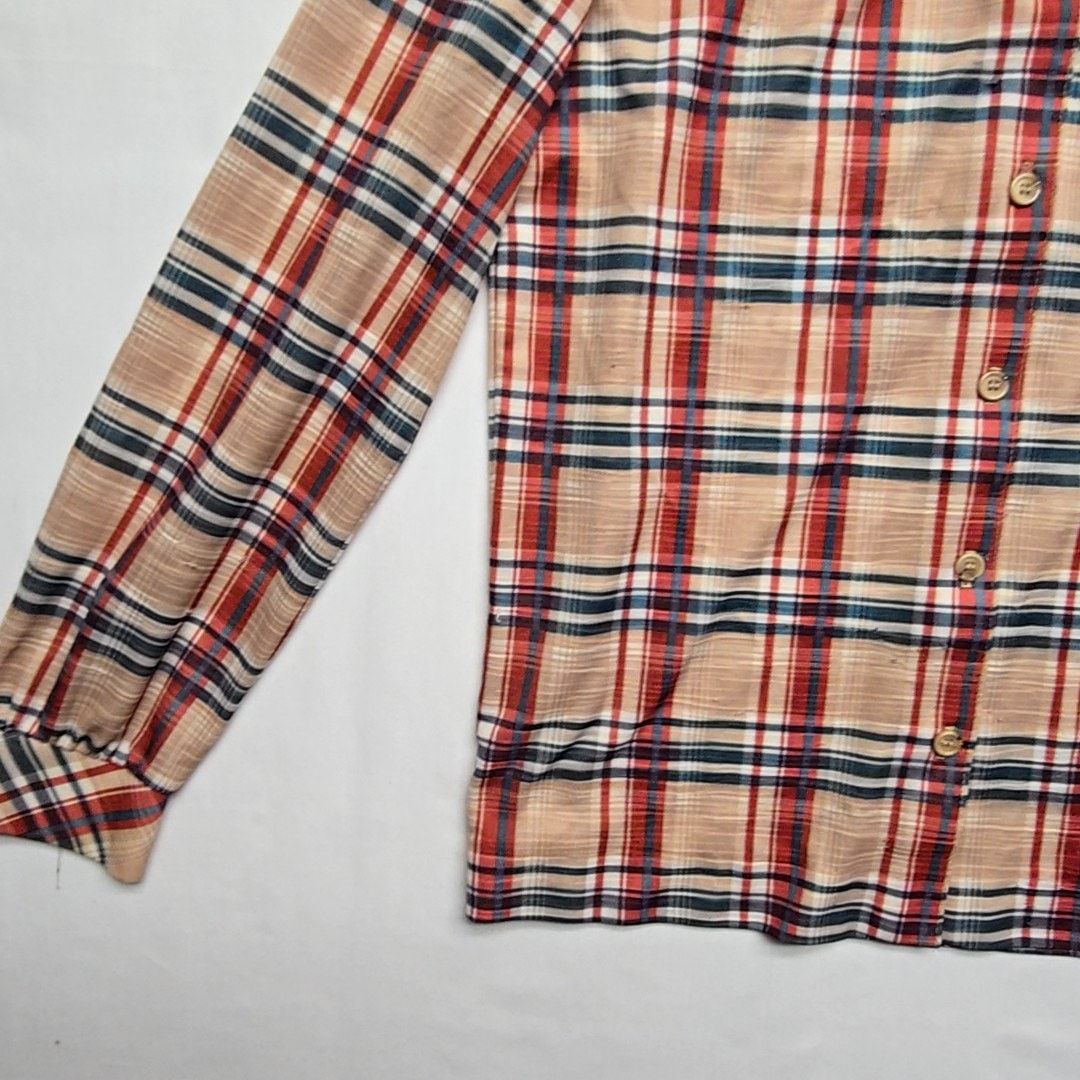 Vintage Vintage Plaid Button-Up Beige Red Blue Checkered Small Shirt Size S / US 4 / IT 40 - 3 Thumbnail