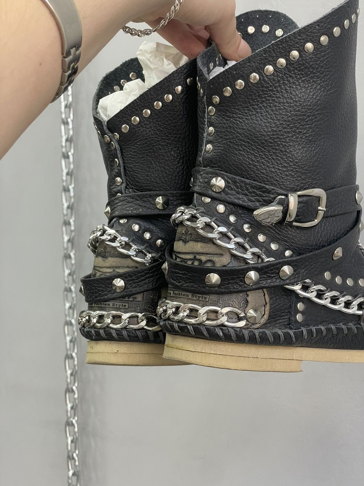 If Six Was Nine Gothic chain studded y2k boots black leather 14thaddiction Size US 5.5 / IT 35.5 - 5 Thumbnail