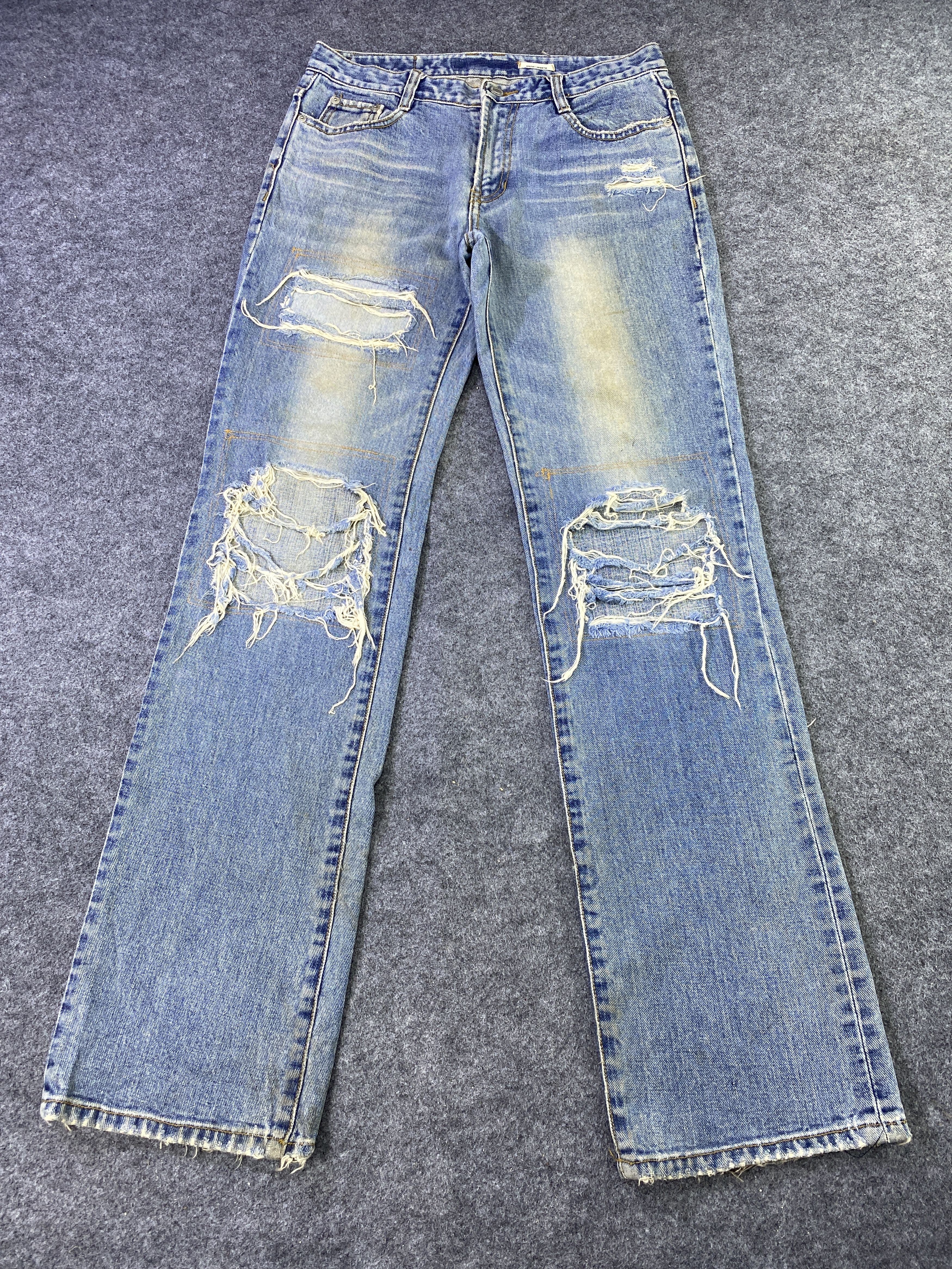 Japanese Brand Hard Edge Distressed Blue Wash Jeans - J965 Size US 30 / EU 46 - 2 Thumbnail