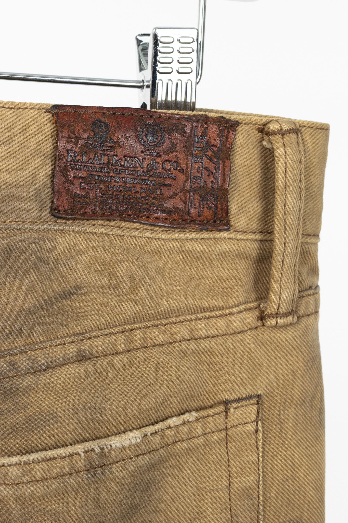 Ralph Lauren Ralph Lauren Tan Distressed Cotton Leather-Trim Jeans Size 29" - 10 Thumbnail