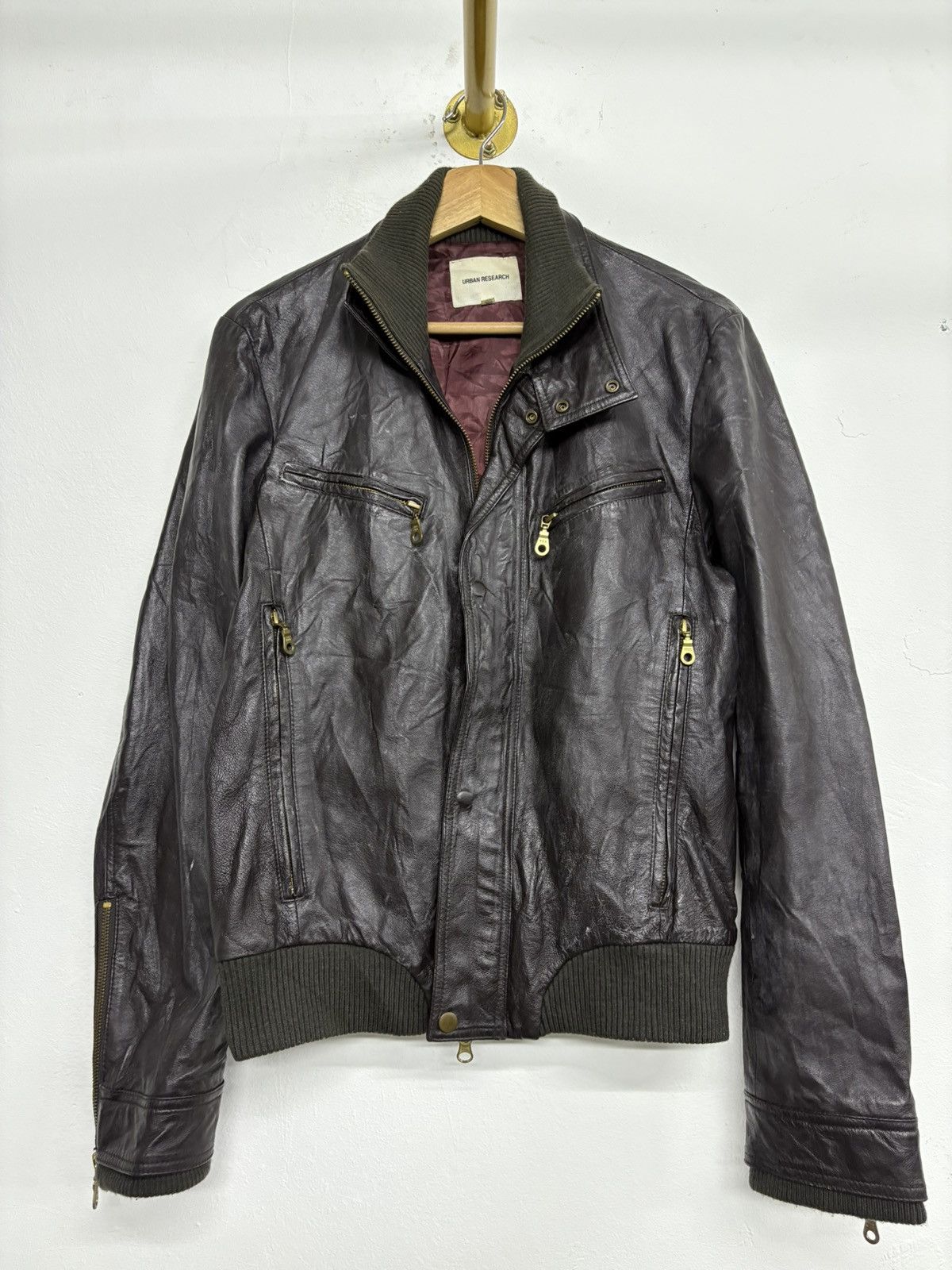 URBAN RESEARCH DOORS Vintage Urban Research Brown Patina Zipper Leather Jacket Size US M / EU 48-50 / 2 - 13 Thumbnail