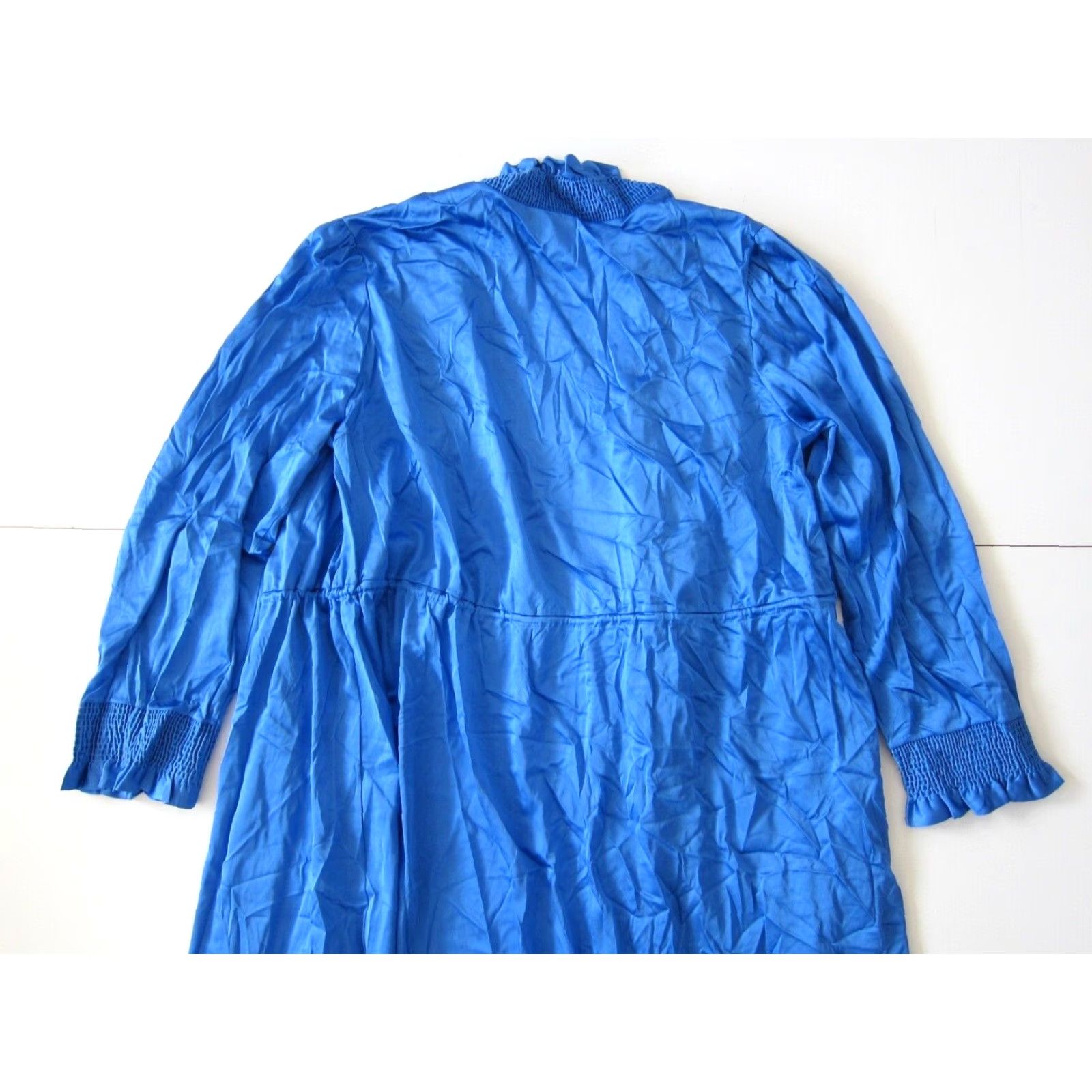 JCPenney VINTAGE JCPenney Nightgown Robe Blue Satin Ruffle Long Maxi 46" Shoulder to Bottom Lingerie Medium Women Size ONE SIZE - 6 Thumbnail