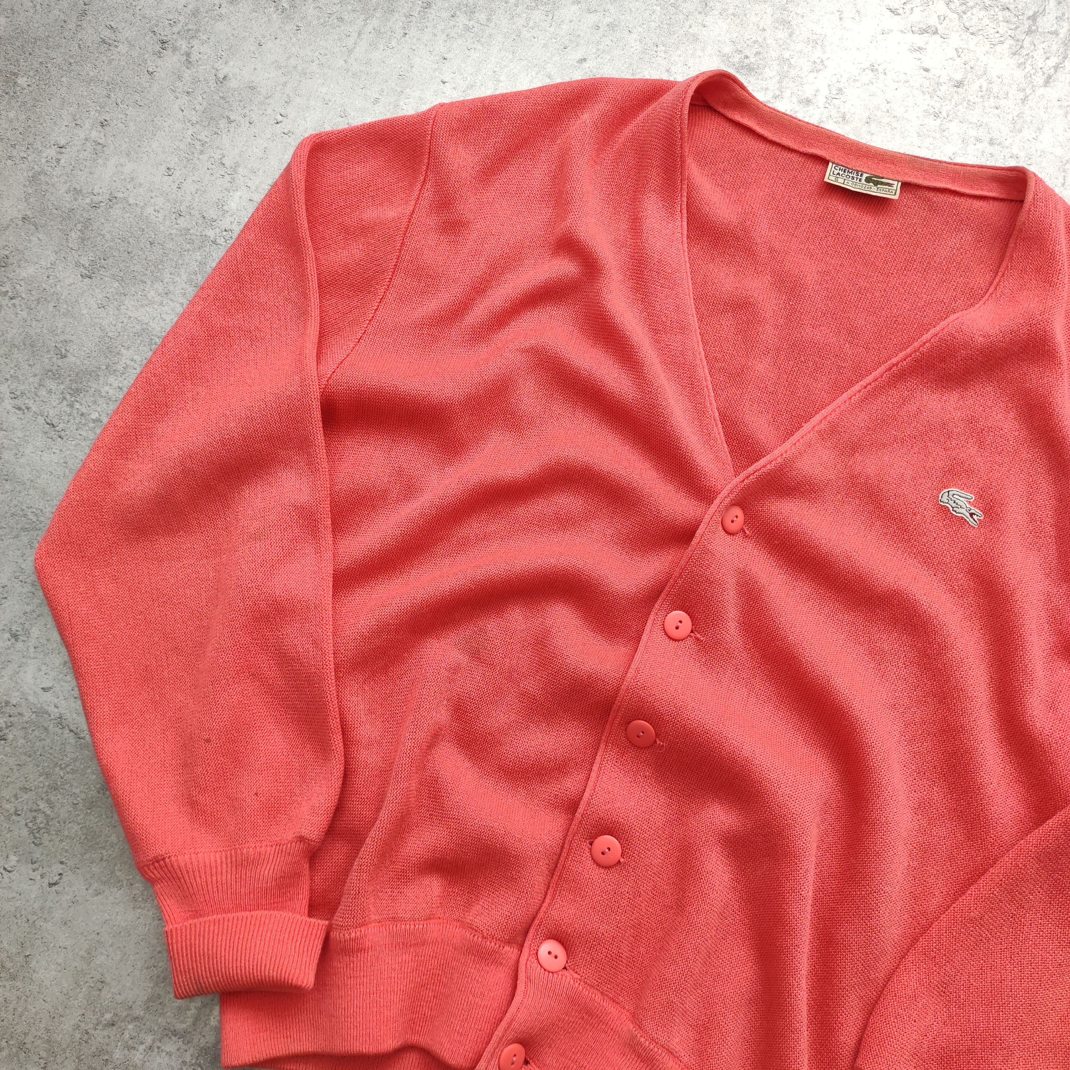 Lacoste × Vintage RARE OG 80s Lacoste France Pink Logo Cardigan Sweater Size US XL / EU 56 / 4 - 3 Thumbnail