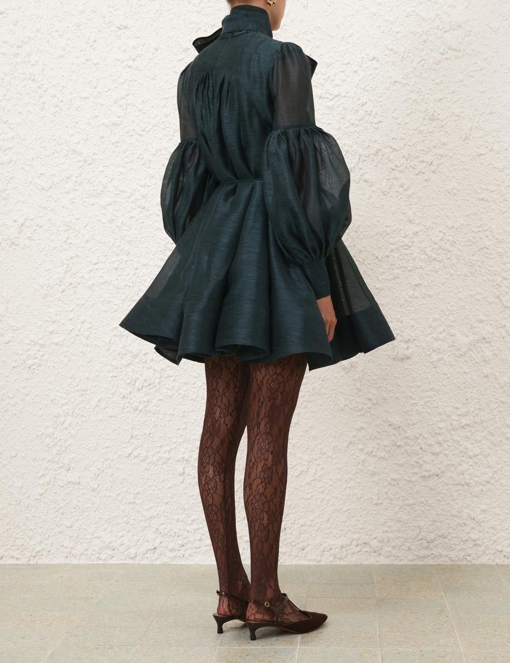 Zimmermann oc11z0825 Pavilion Tie Neck Mini Dress in Pine Green Size S / US 4 / IT 40 - 4 Thumbnail