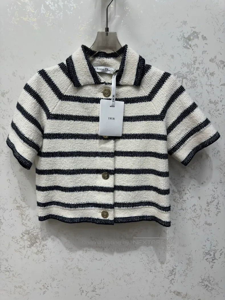 Dior Dior 23 Spring and Summer Striped Gold Button Short-sleeve Size XS / US 0-2 / IT 36-38 - 1 Thumbnail