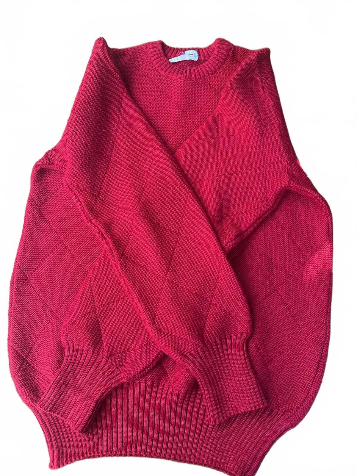 Designer Vintage Ellesse Made in Italy Red Diamond-Knit Sweater Size M / US 6-8 / IT 42-44 - 3 Thumbnail