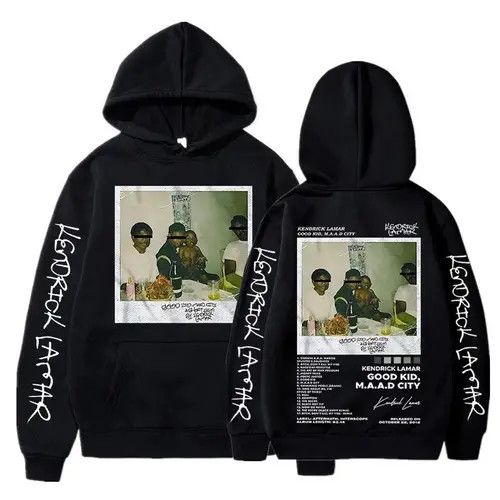 image of Vintage Rapper Kendrick Lamar Good Hoodie in Black, Men's (Size Medium)