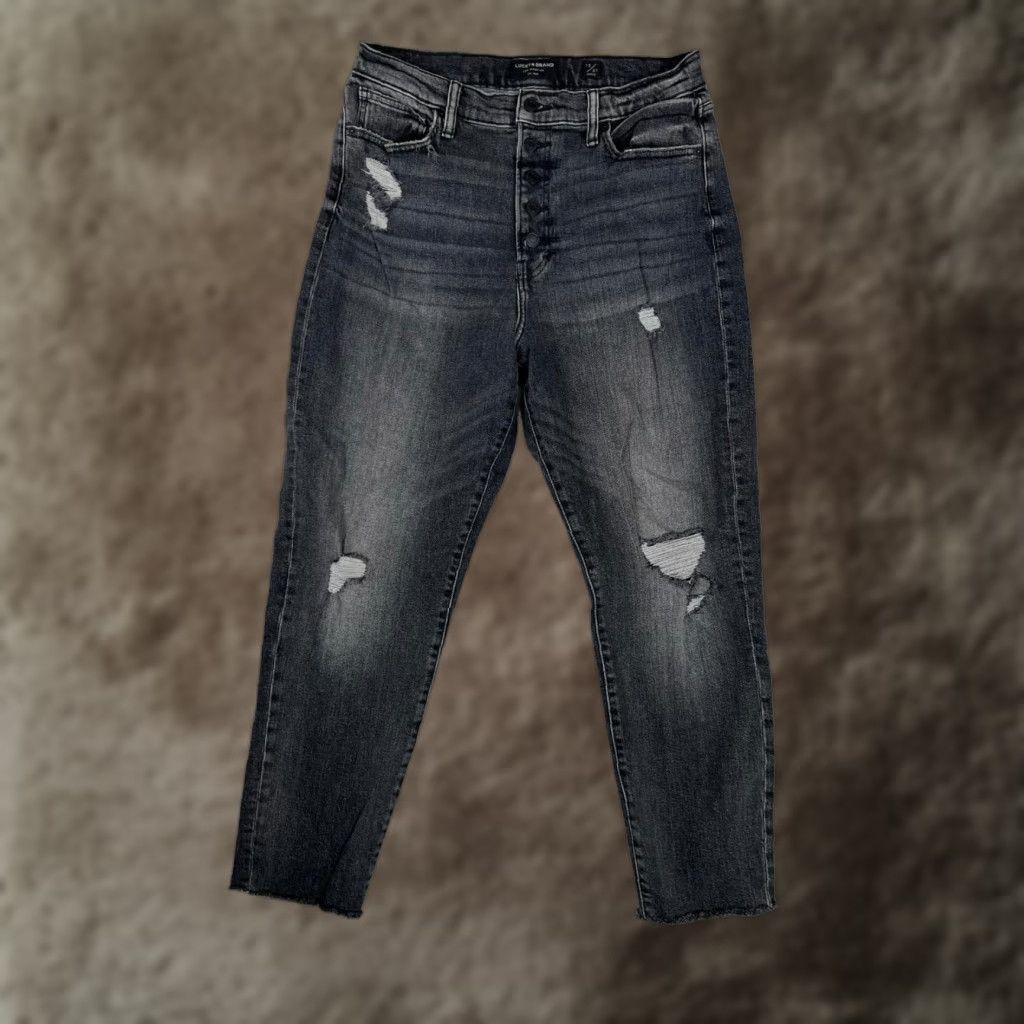Lucky Brand Lucky Brand High Rise Mom Drew Jeans Womens 12 Gray Charcoal Distressed Denim Size 34" / US 12 / IT 48 - 1 Thumbnail