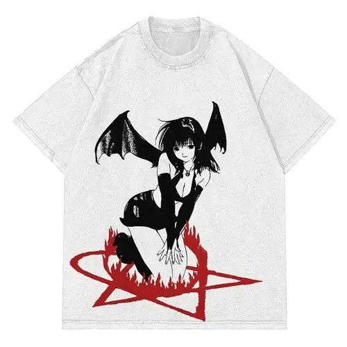 image of Designer Harajuku Y2K Oversize Graphic Print T-Shirt Punk Rock Style in White, Men's (Size Large)