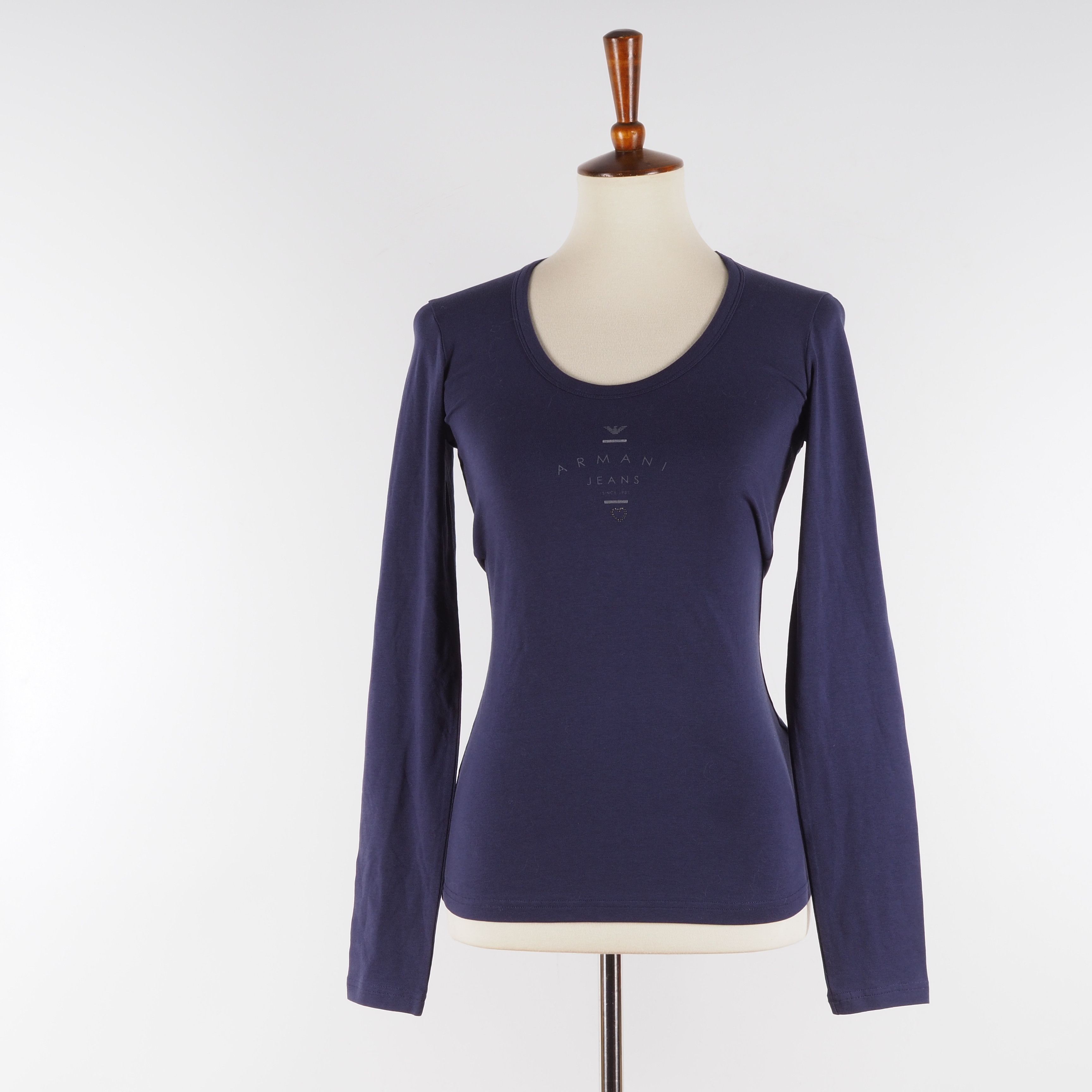 Armani Armani Jeans Women's Blue Logo Long Sleeve Top Blouse Size S / US 4 / IT 40 - 2 Thumbnail