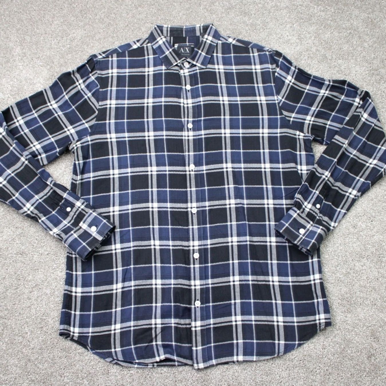 Armani Exchange A/X Armani Exchange Shirt Mens Large Blue/Gray Plaid Regular Fit Cotton L/S Size US L / EU 52-54 / 3 - 2 Thumbnail