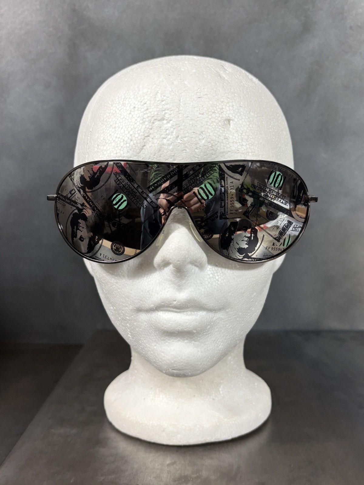 Vintage Y2K Cash Money Print Sunglasses $100 Dollar Aviator Novelty Size ONE SIZE - 4 Thumbnail