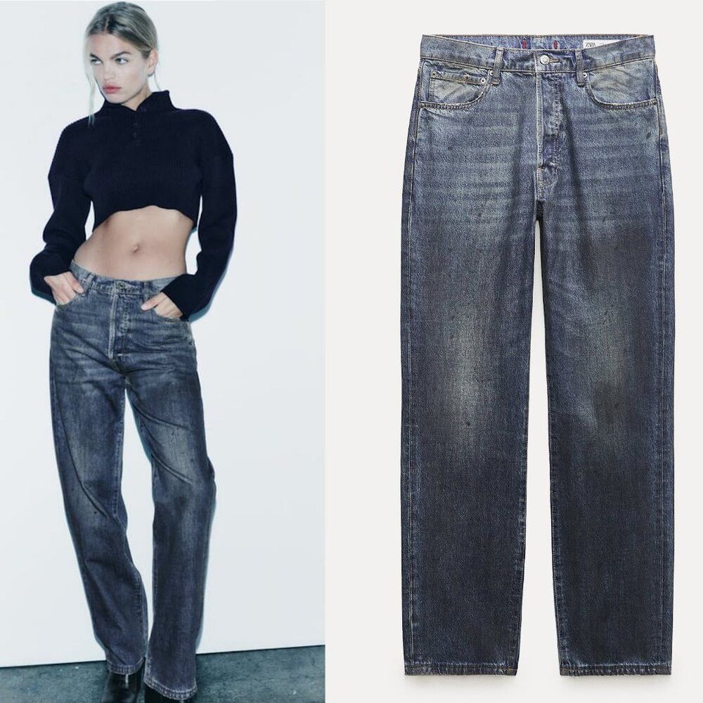 Zara NWT New Zara The Loose Fit Jeans In Distressed Resin Size 6 Size 28" / US 6 / IT 42 - 1 Thumbnail