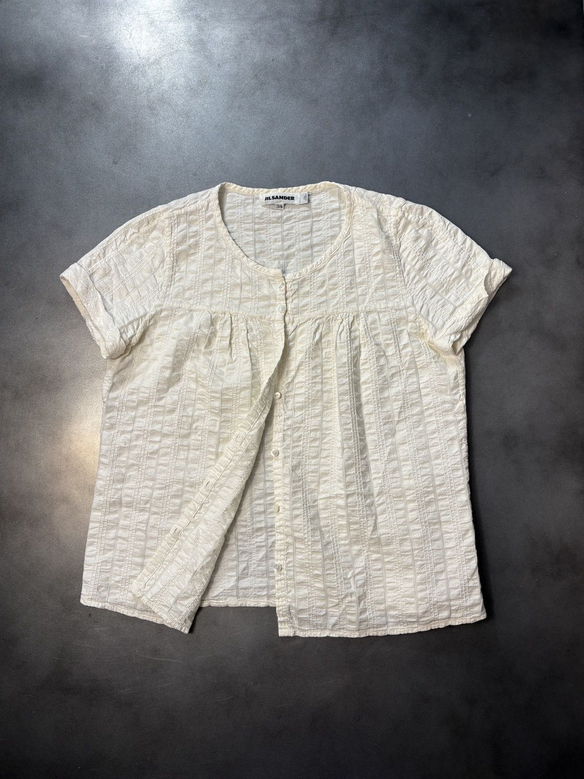 Jil Sander × Vintage Vintage Jil Sander Shirt Crinkle Plisse Short Sleeve Sheer Size XXS / US 00 / IT 34 - 2 Thumbnail