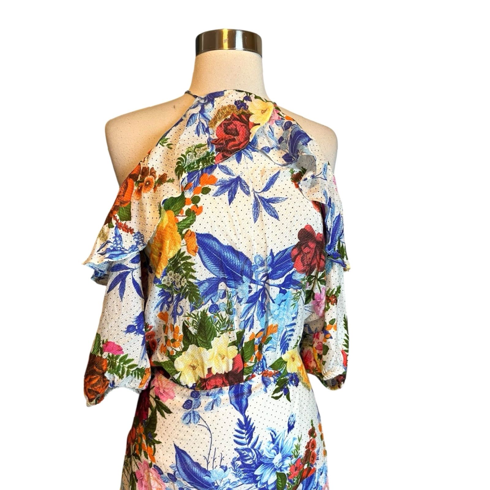 FARM Between Flowers Dress Small White Colorful Floral Mini