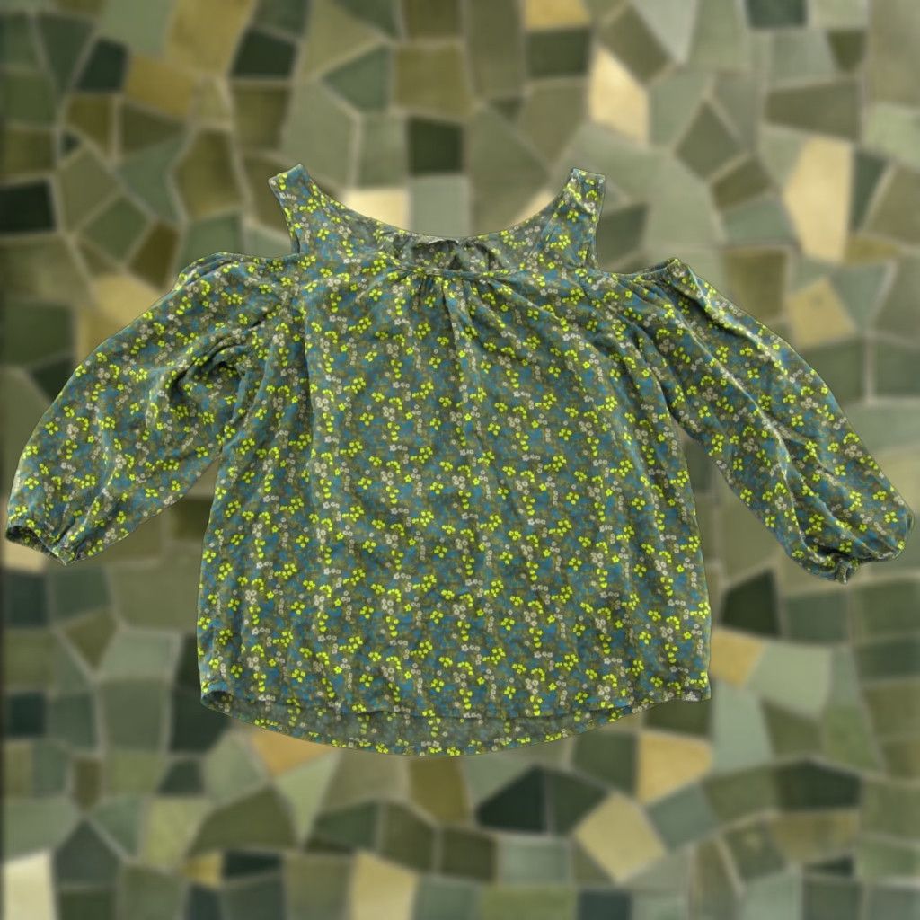 Prana PrAna Lenzing Modal Green Blue Yellow Floral Motif Off Shoulder Peasant Blouse S Size S / US 4 / IT 40 - 1 Thumbnail