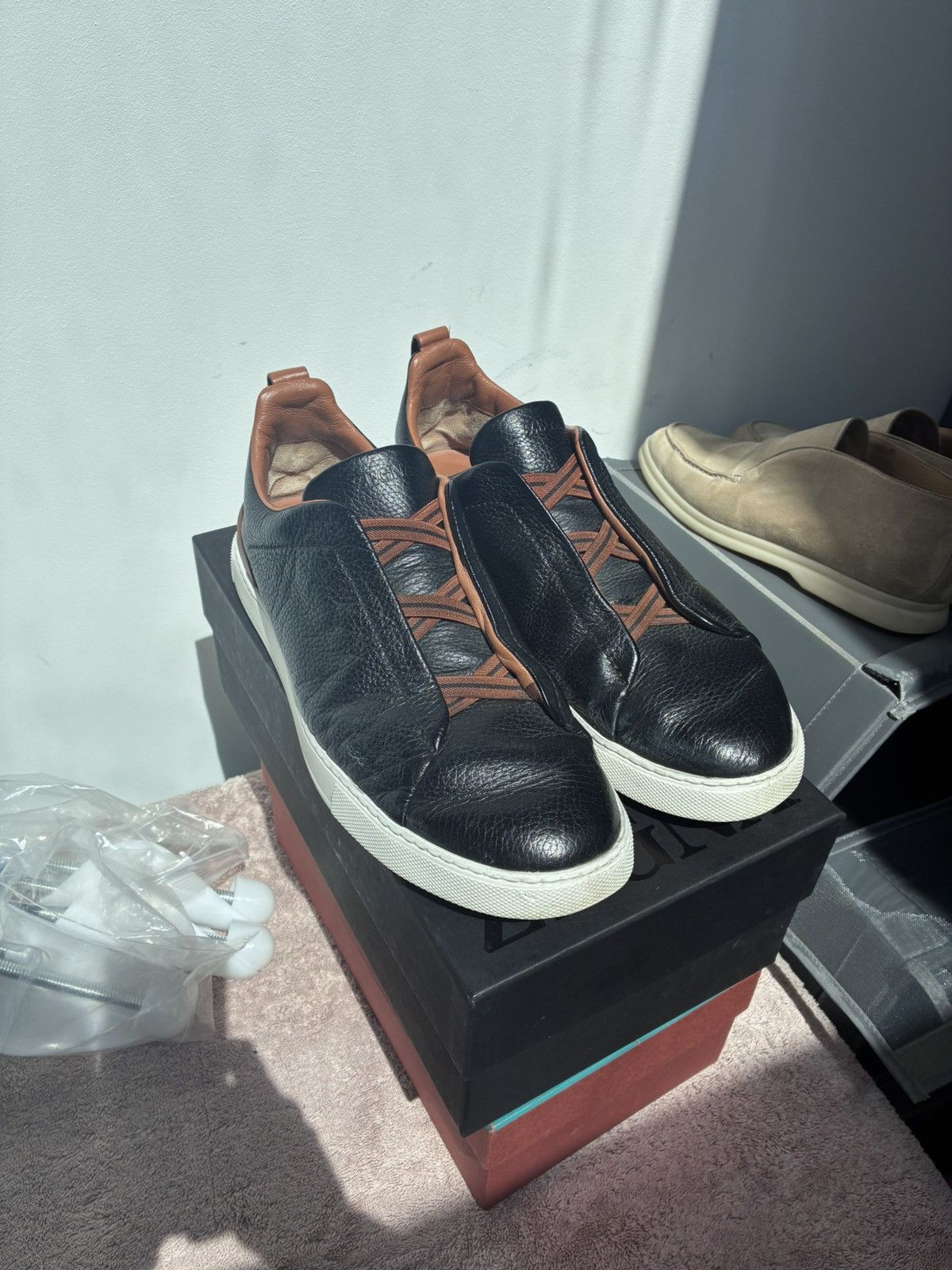 Ermenegildo Zegna Zegna black leather triple stitch uk 11.5 eu 45.5 Size US 12.5 / EU 45-46 - 1 Thumbnail