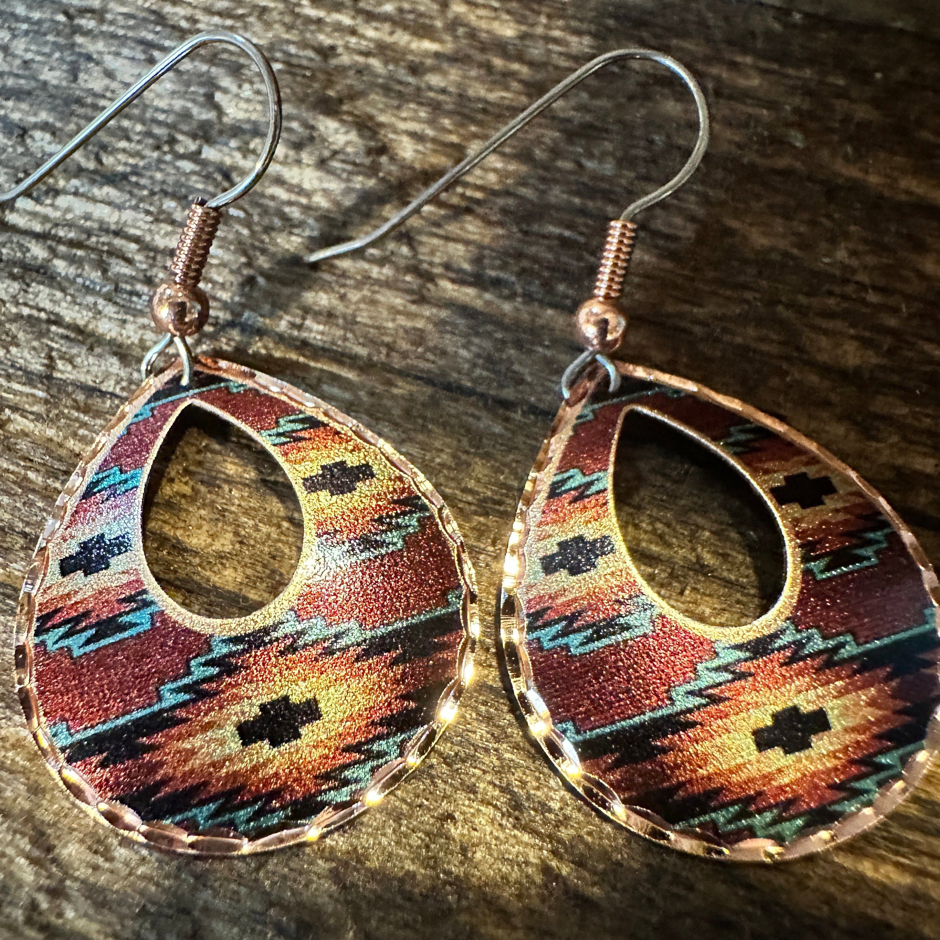 Other Handmade Boho Copper Earrings, Diamond Cut Southwestern Nati Size ONE SIZE - 2 Thumbnail