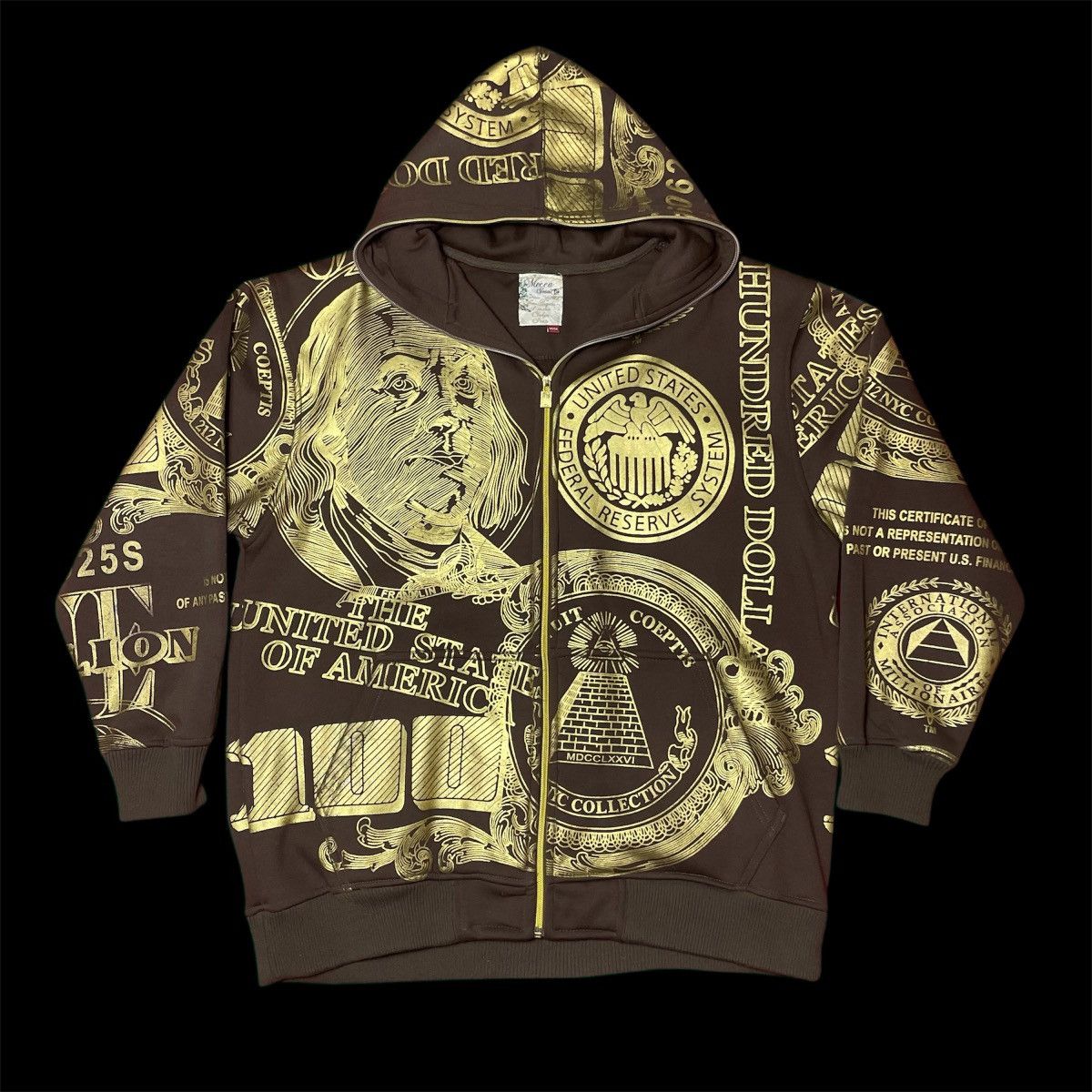 Other VTG Hundred Dollar Bill Graphic Zip Hoodie–Gold Full Print Size US L / EU 52-54 / 3 - 1 Thumbnail