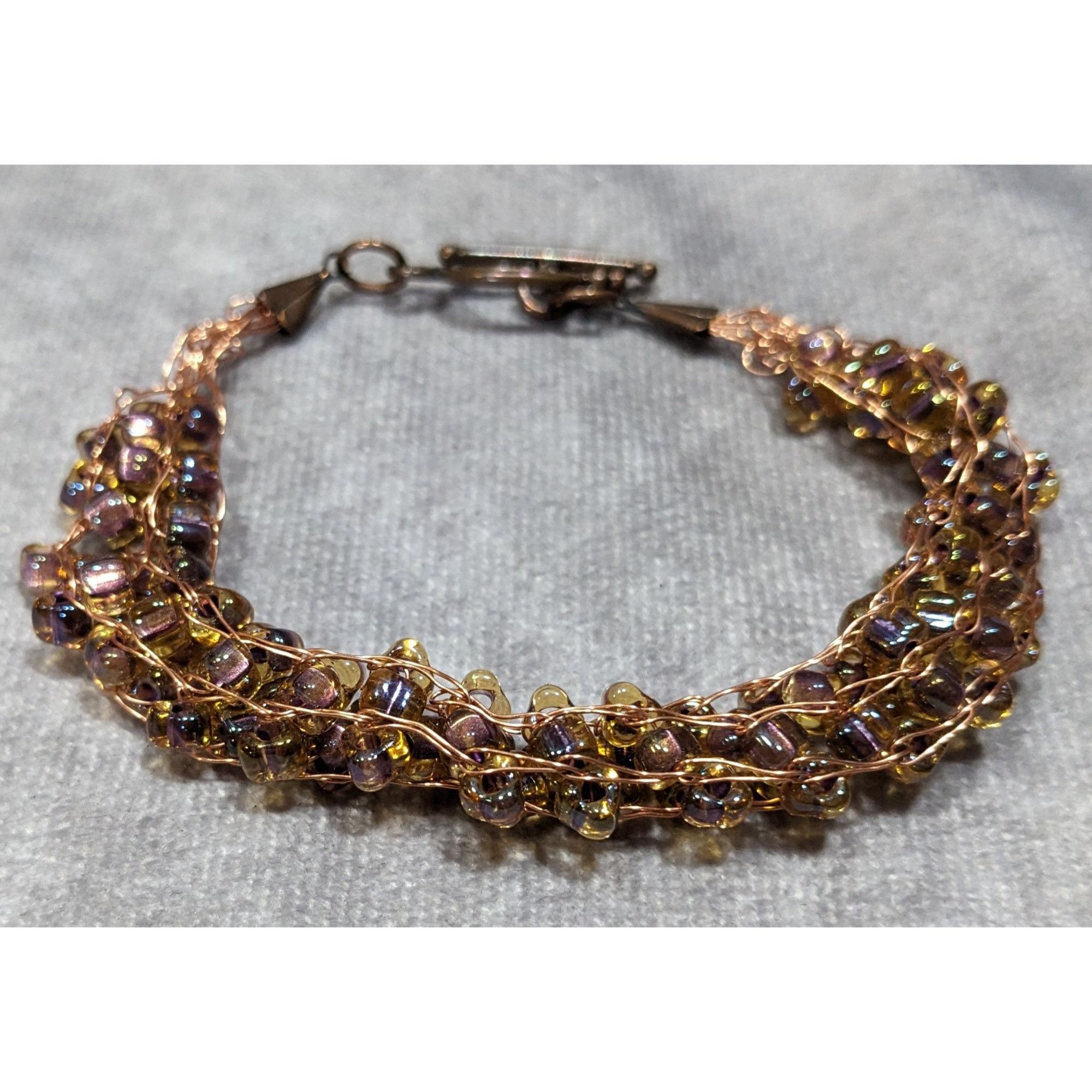 Handmade Handmade Whimsical Copper Wire And Glass Beaded Bracelet Size ONE SIZE - 5 Thumbnail