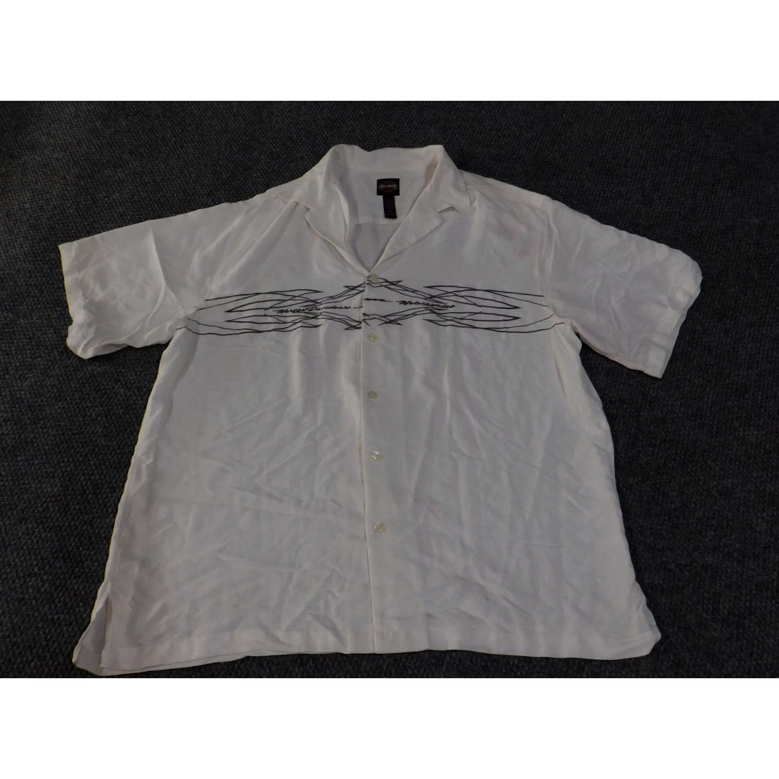 Harley Davidson Harley-Davidson Shirt Mens 2XL White Button-Up Camp Motorcycle Flame Embroidered Size US XXL / EU 58 / 5 - 3 Thumbnail
