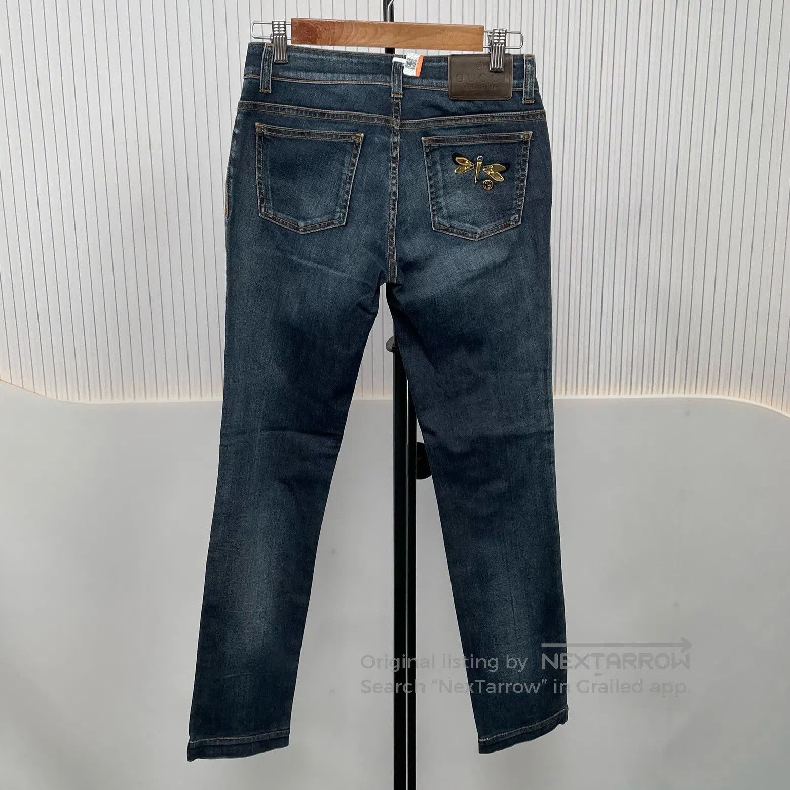 Gucci Guicci Deep Blue Little Bee Embroidered Denim Pants| Size 37" - 1 Thumbnail