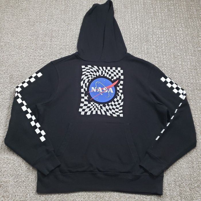 Black nasa hoodie with flags hot sale on sleeves