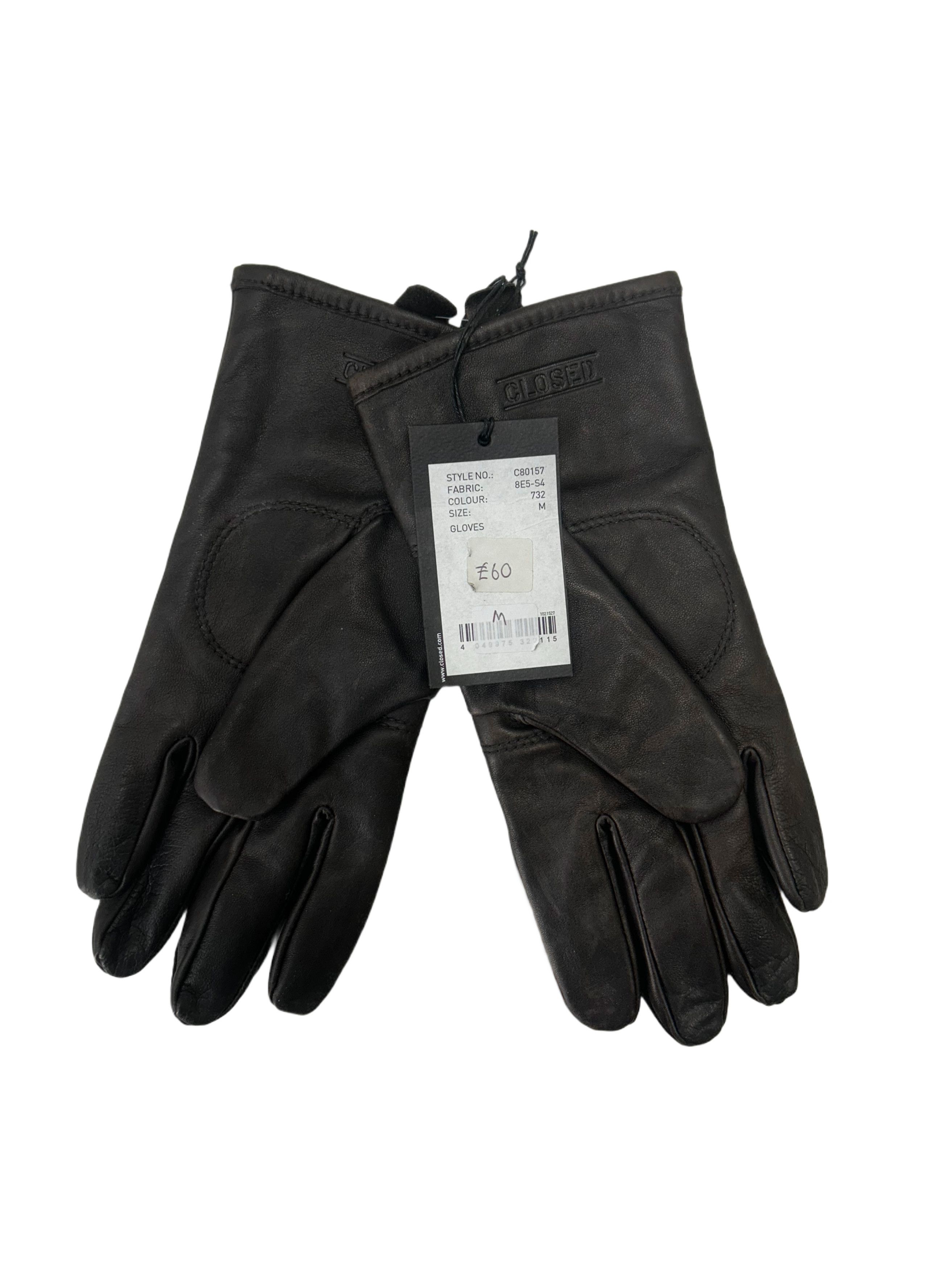 CLOSED Closed Brown Leather Gloves With Lining Size 32 - 3 Thumbnail