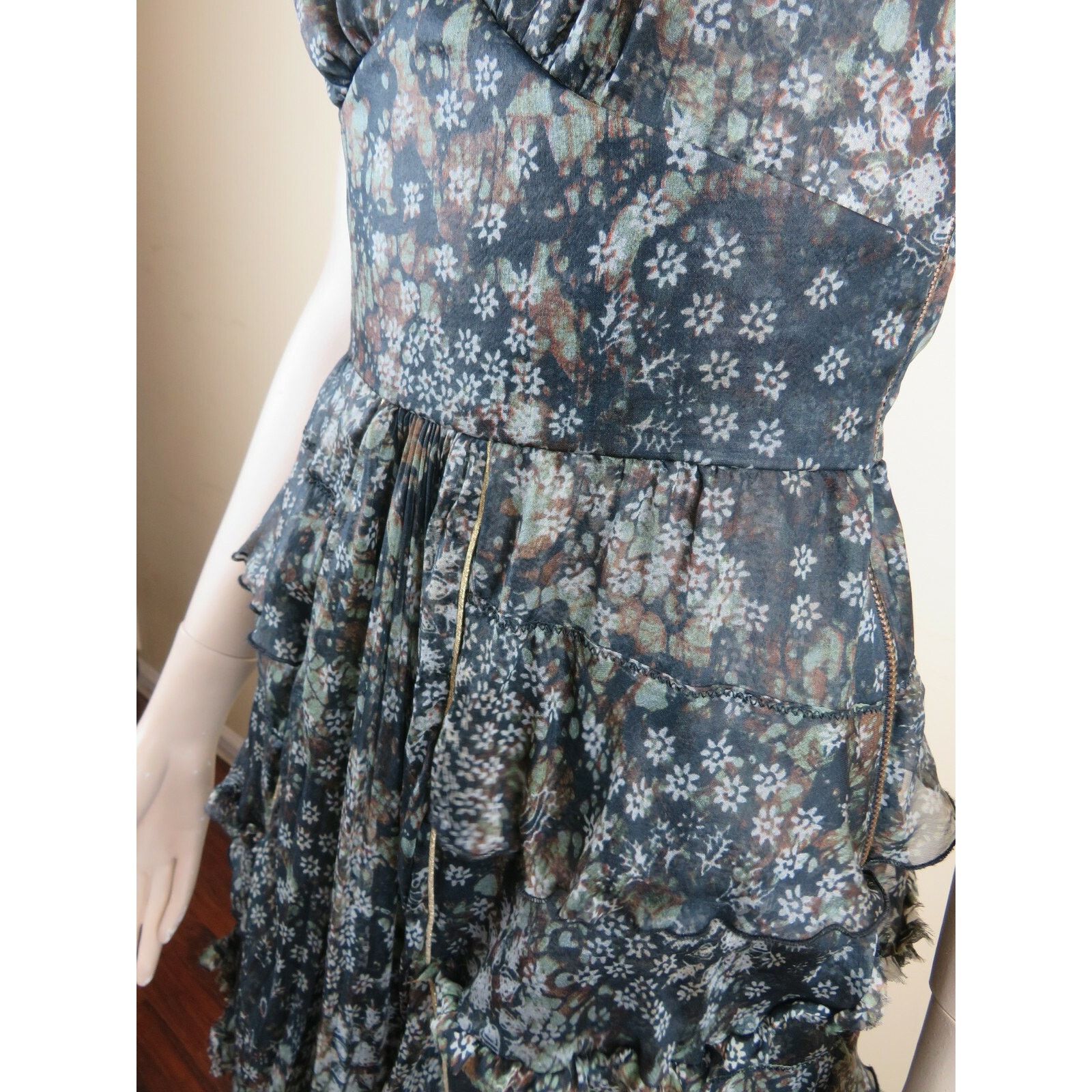 Dolce & Gabbana DOLCE GABBANA FLORAL SILK LEATHER SHORT SLEEVELESS DRESS 38 Size XS / US 0-2 / IT 36-38 - 3 Thumbnail