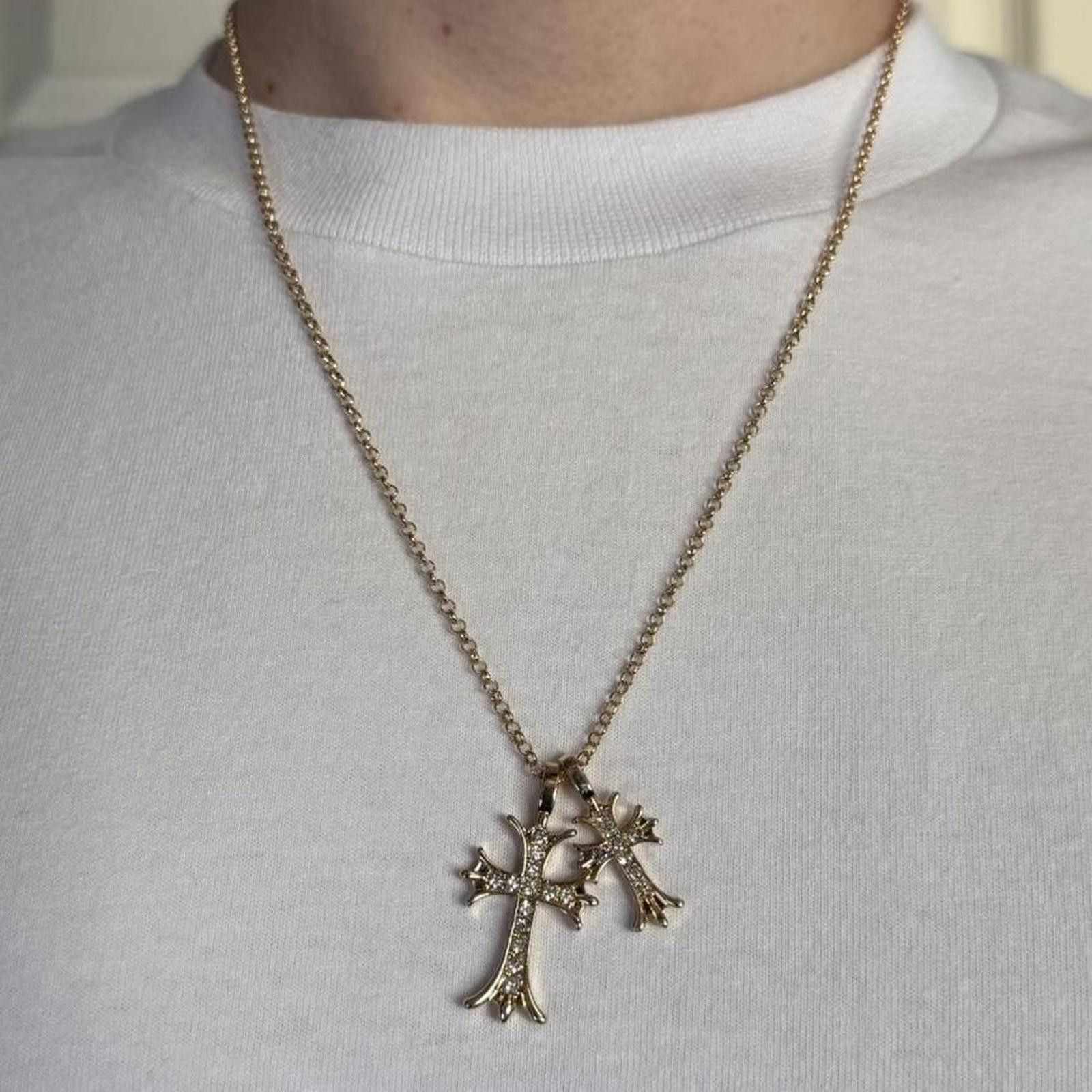 Other y2k style double cross rhinestone crystal gold necklace Size ONE SIZE - 6 Thumbnail