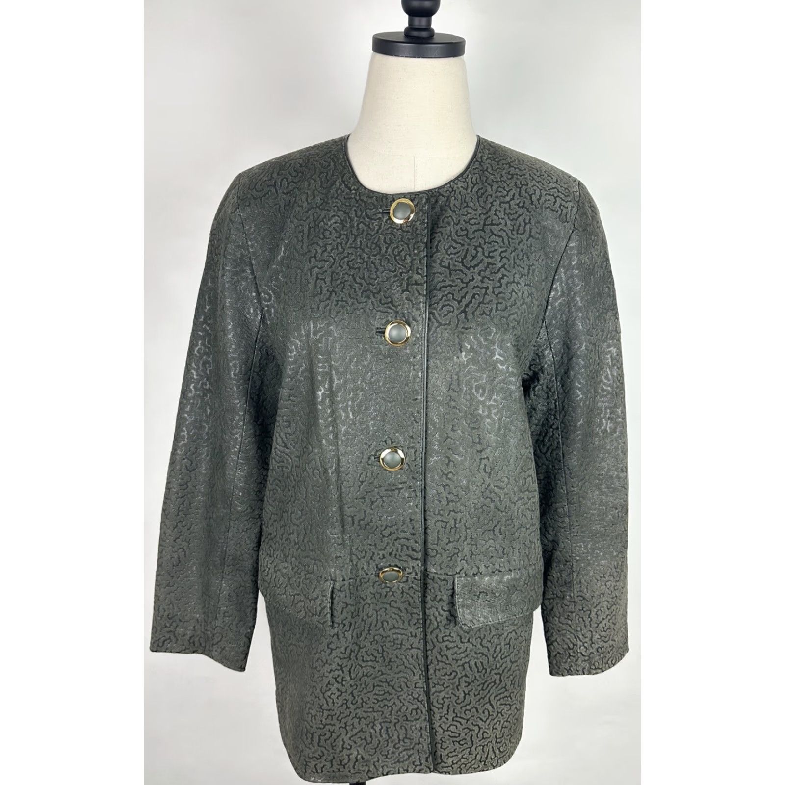 Vintage VINTAGE Giorgio Di Sant Angelo Leather Jacket Womens Small Olive Green Textured Bohemian 80s 90s Retro Casual Womens Size S / US 4 / IT 40 - 2 Thumbnail