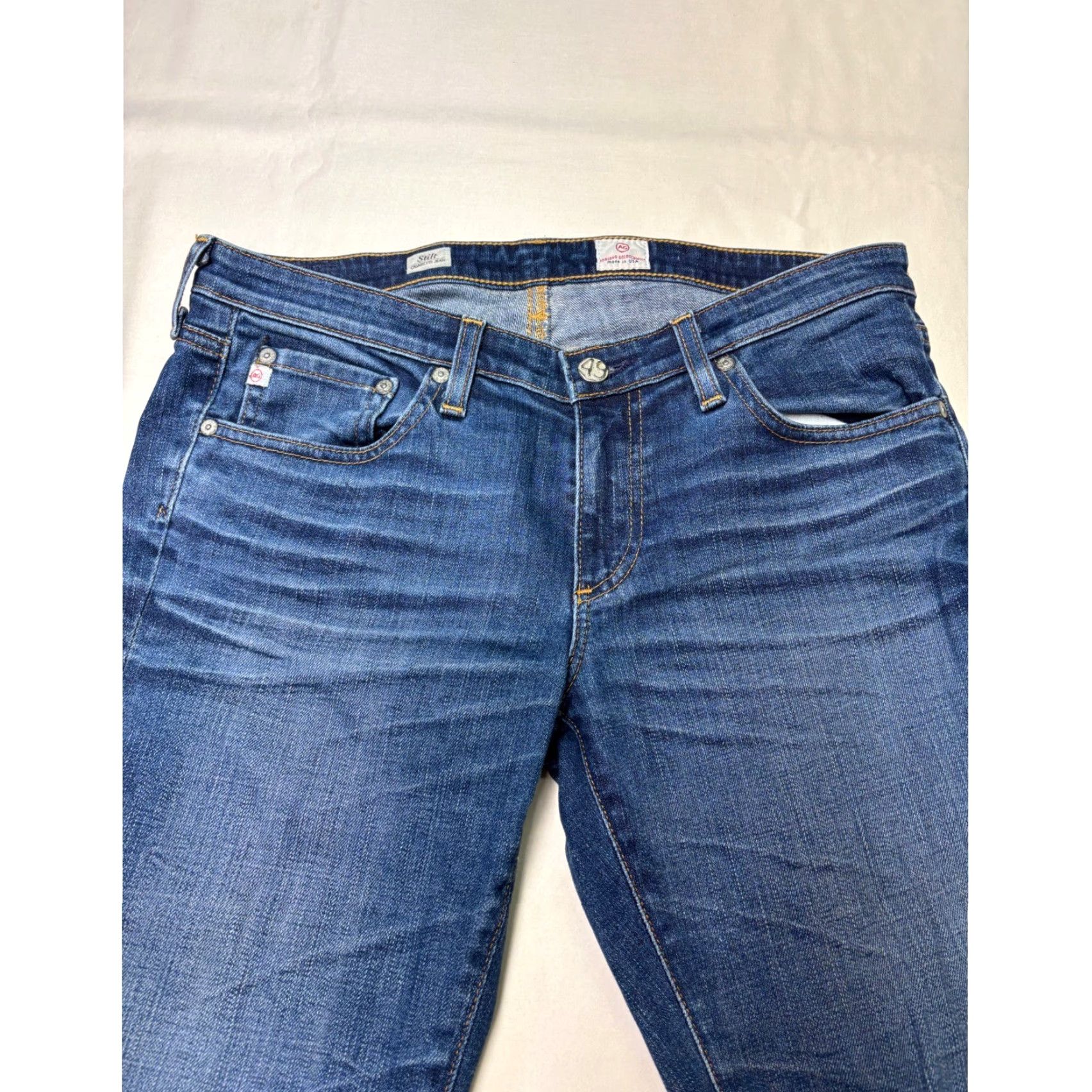 Vintage AG Adriano Goldschmied Stilt Jeans Blue Wash 29R L29 Made USA Slim Straight 5-Pocket Cotton Blend Stretch Womens Denim Size 24" / US 00 / IT 34 - 2 Thumbnail
