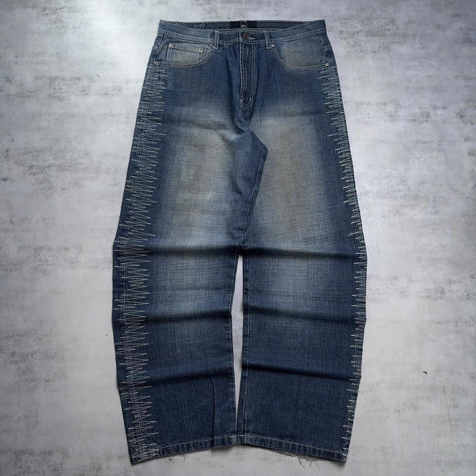 Other Y2K Blue M2 Grunge Baggy Embroidered Skater Denim Jeans Size US 36 / EU 52 - 2 Thumbnail