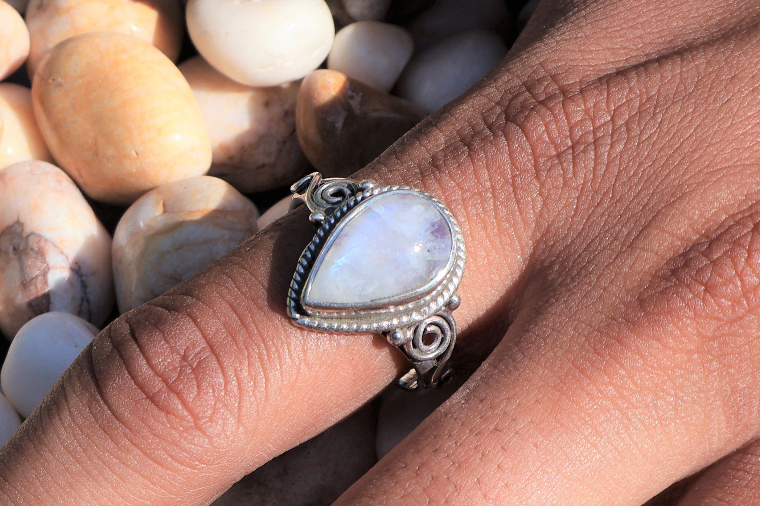 Handmade Rainbow Moonstone Ring, 925 Sterling Silver, Handmade Ring, Size ONE SIZE - 9 Thumbnail