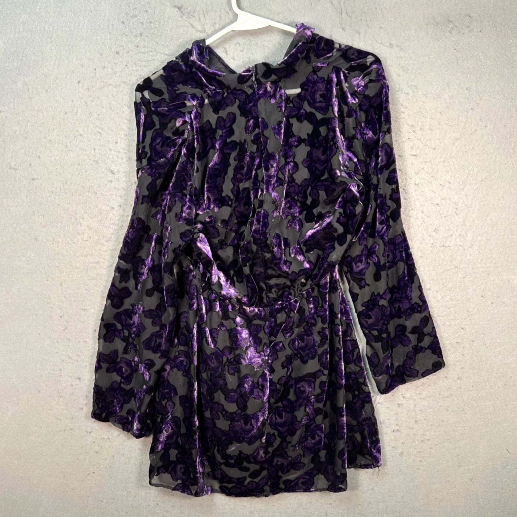 Zara Zara Womens Medium Floral Velvet Sheer Purple & Black Long-Sleeve Tunic Dress Size M / US 6-8 / IT 42-44 - 2 Thumbnail
