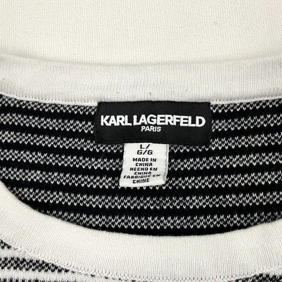 Karl Lagerfeld VINTAGE Karl Lagerfeld Paris Sweater Womens L Black White Striped C'est La Vie Pullover Size L / US 10 / IT 46 - 2 Thumbnail