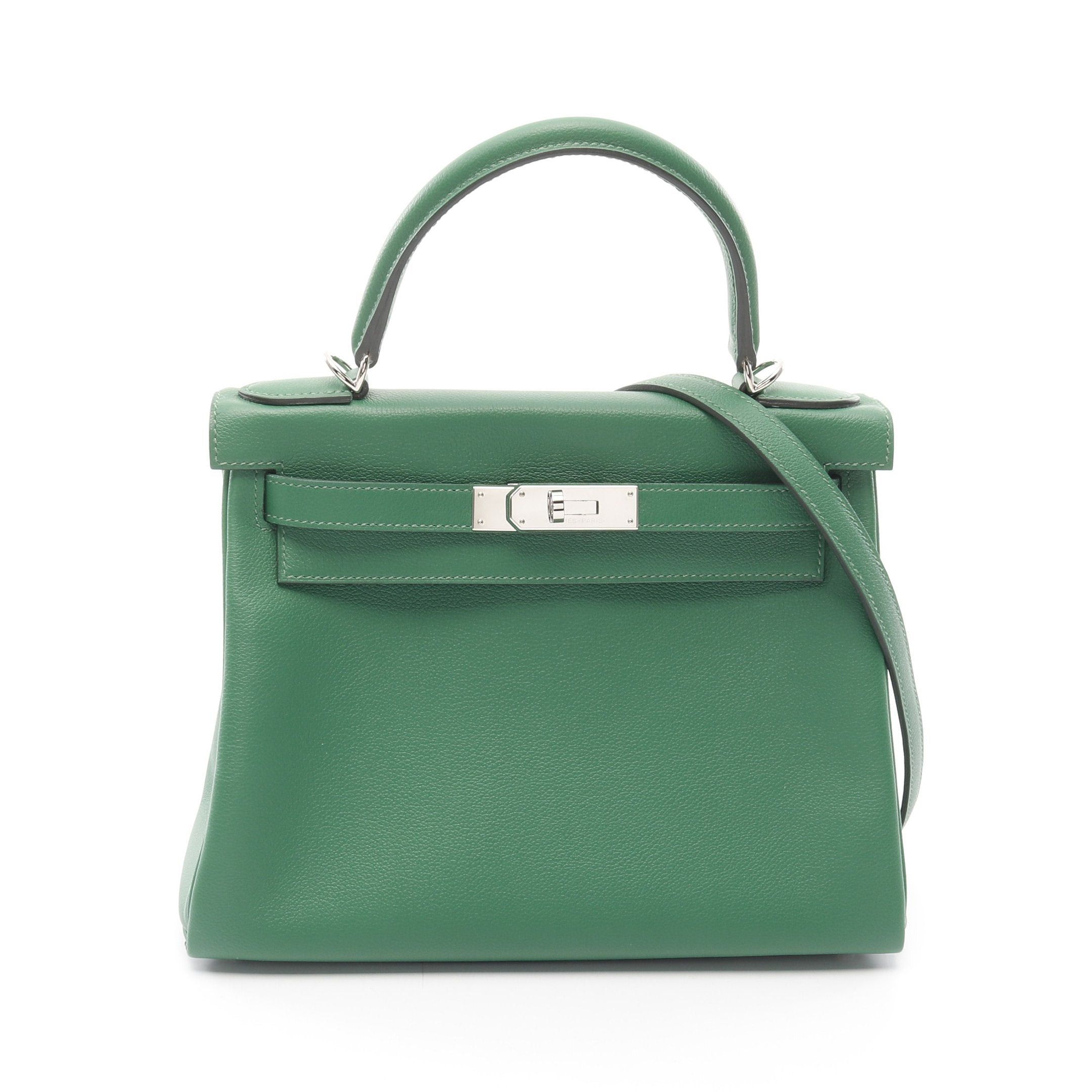 Hermes Hermes Kelly28 Bamboo Handbag Evercolor Green Silver Hardware Inner Stitch Y Stamp Size ONE SIZE - 1 Thumbnail