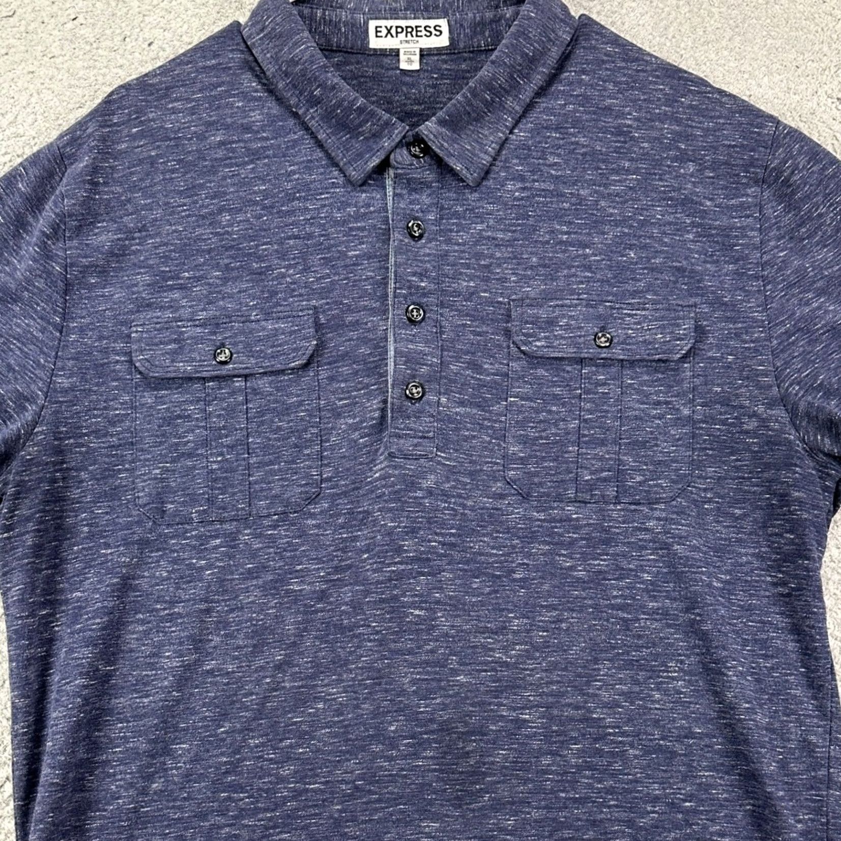 Express Express Polo Shirt XL Navy Salt Pepper Short Sleeve Rugby Mens Size US XL / EU 56 / 4 - 2 Thumbnail