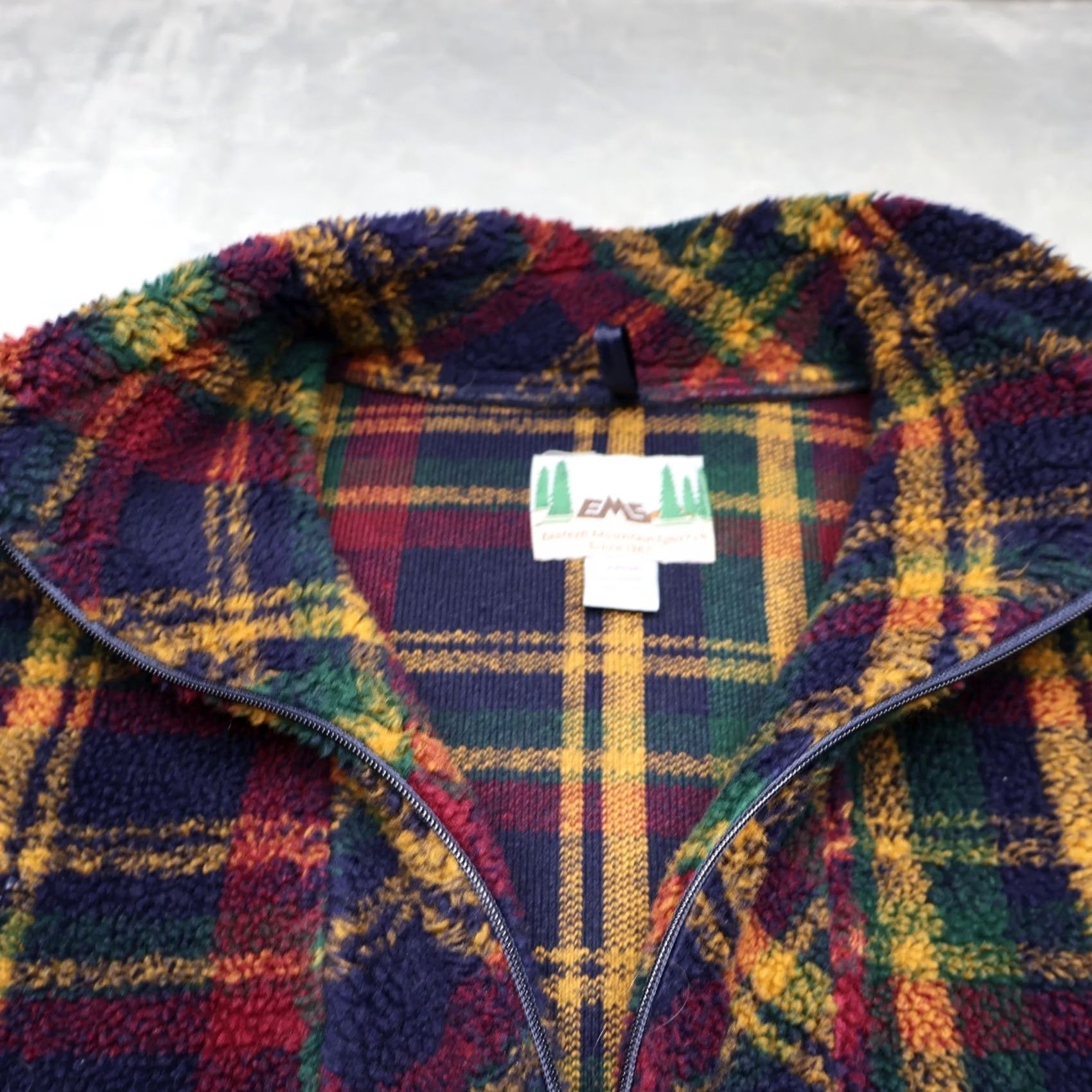 Eastern Mountain Sports VTG EMS Fleece Pullover Sweater Large Blue Plaid Winter 1/2 Zip USA Made Mens Size US L / EU 52-54 / 3 - 4 Thumbnail