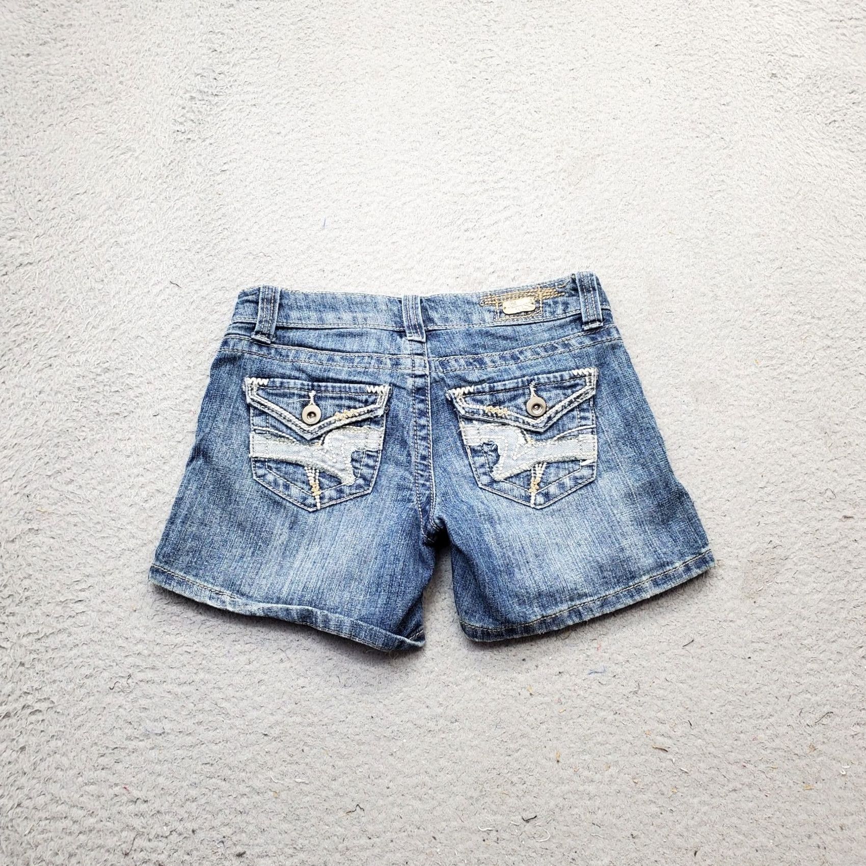Vintage 1st Kiss Chino Shorts Womens 3 Blue Denim Distressed Regular Fit 5-Pocket Design. Size 26" / US 2 / IT 38 - 2 Thumbnail