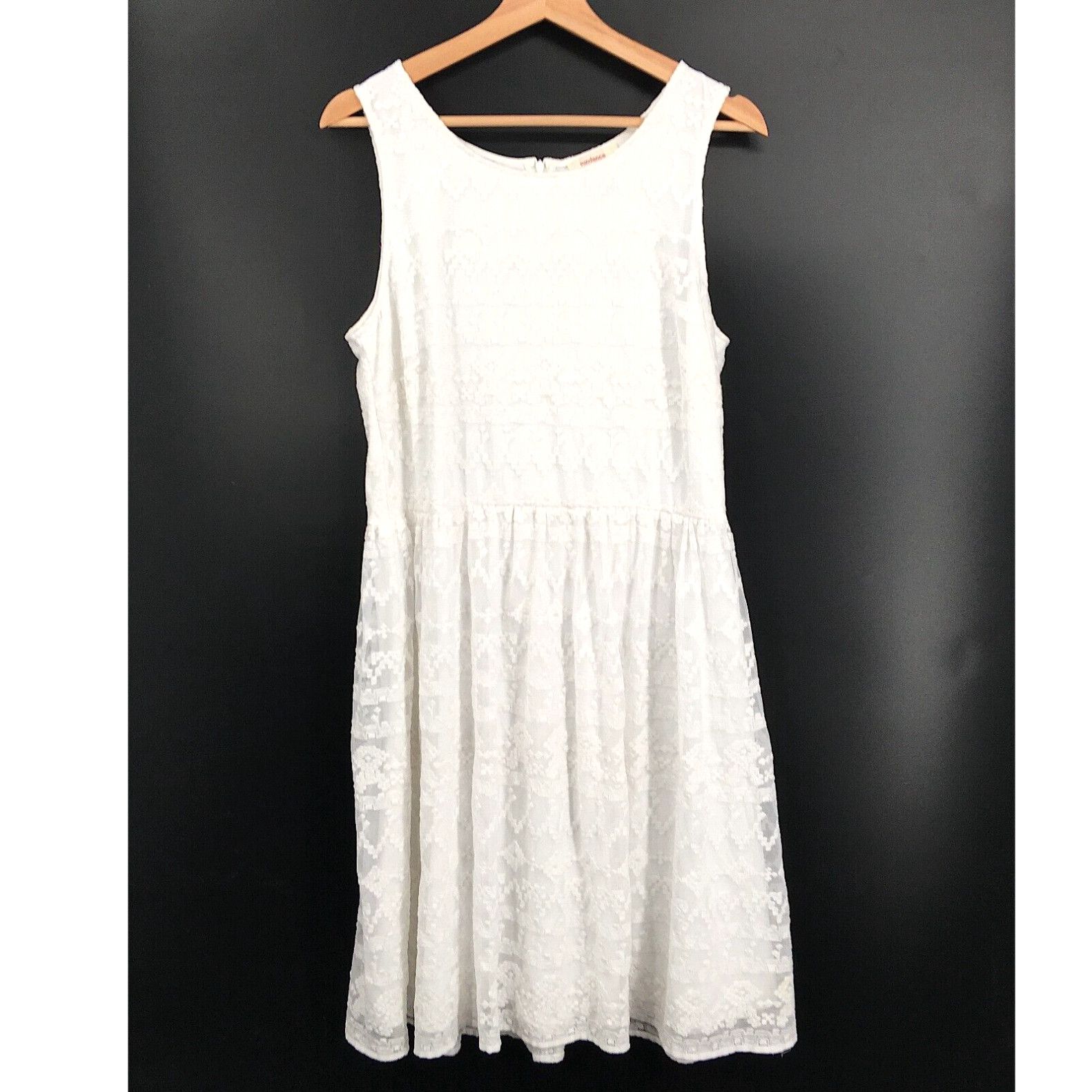 image of Vintage Sundance Nylon Mesh Lace Embroidered Tank Dress White Wedding Rehearsal Party 12, Women's (