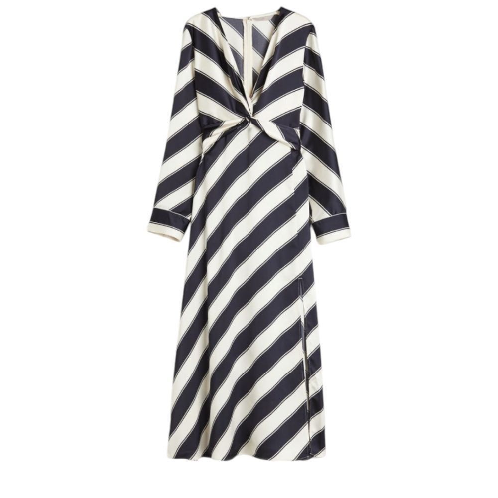 H&M H&M Twist Detail V-Neck Satin Dress Size XS Cream/ Black Size XS / US 0-2 / IT 36-38 - 6 Thumbnail