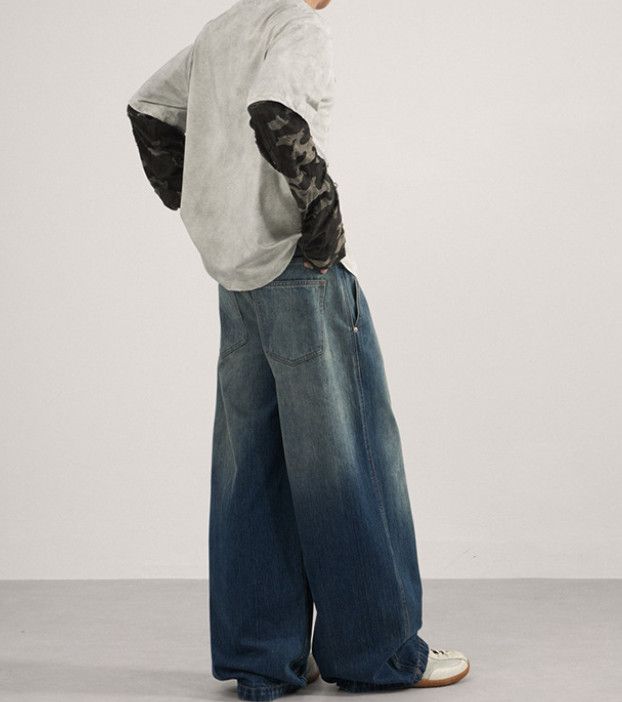 Japanese Brand Wide-leg men's street loose straight versatile jeans Size US 32 / EU 48 - 5 Thumbnail