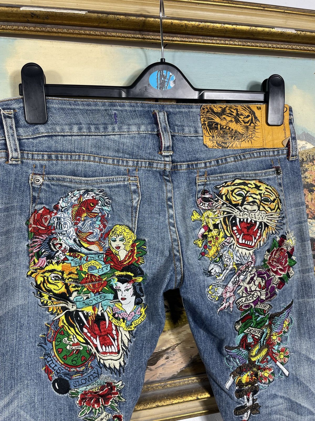 Ed Hardy × Vintage Ed Hardy Vintage Y2k Big Logo Denim Trousers Jeans Drip Swag Size 27" / US 4 / IT 40 - 11 Thumbnail