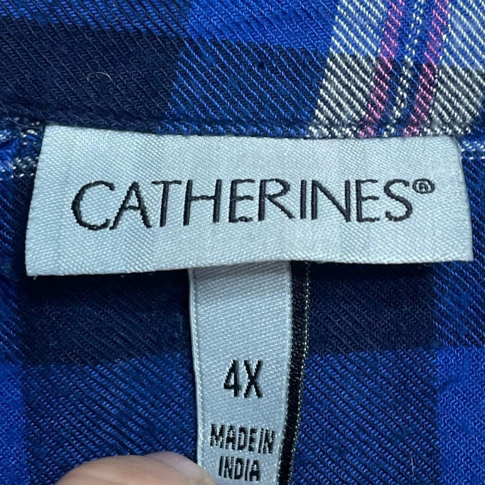 Other Catherines Royal Blue Plaid Button Back Shirt 4X Size 4XL / US 24-26 - 3 Thumbnail