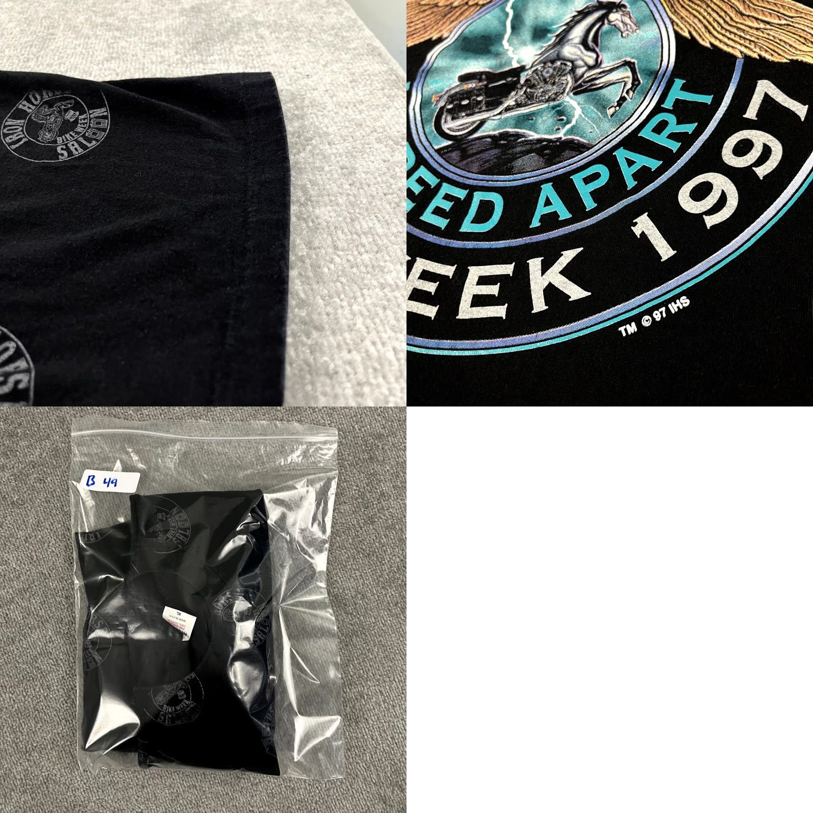 Gloverall VINTAGE IRON HORSE SALOON Shirt Mens XL AOP All Over Graphic Tee Bike Week 1997 Mens XL Black Cotton 90s Biker Retro Size US XL / EU 56 / 4 - 8 Thumbnail