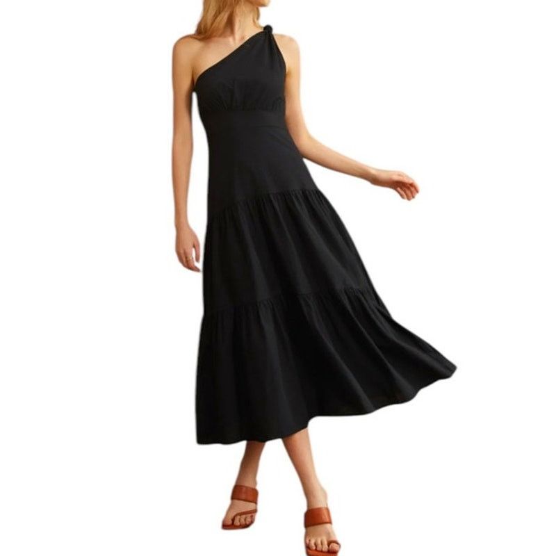 Other Commense Black Asymmetric One Shoulder Knotted Midi Dress Size M / US 6-8 / IT 42-44 - 3 Thumbnail