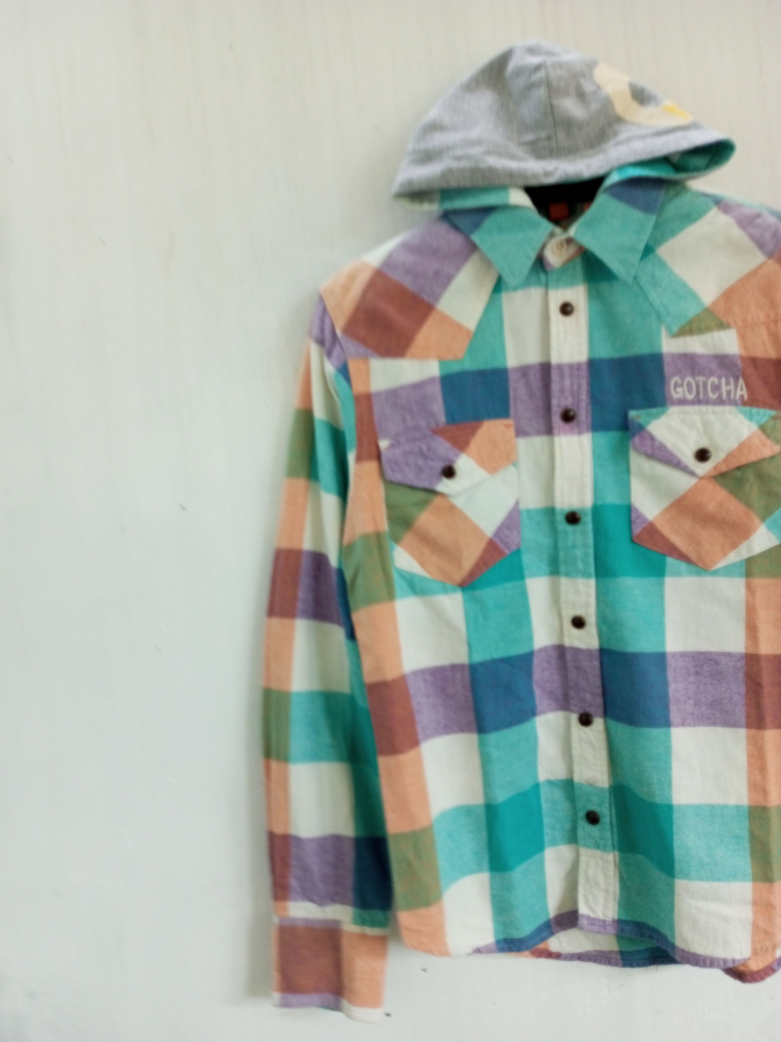 Japanese Brand Vintage Gotcha Flannel Longsleeve Detachable Hoodie Size US S / EU 44-46 / 1 - 3 Thumbnail