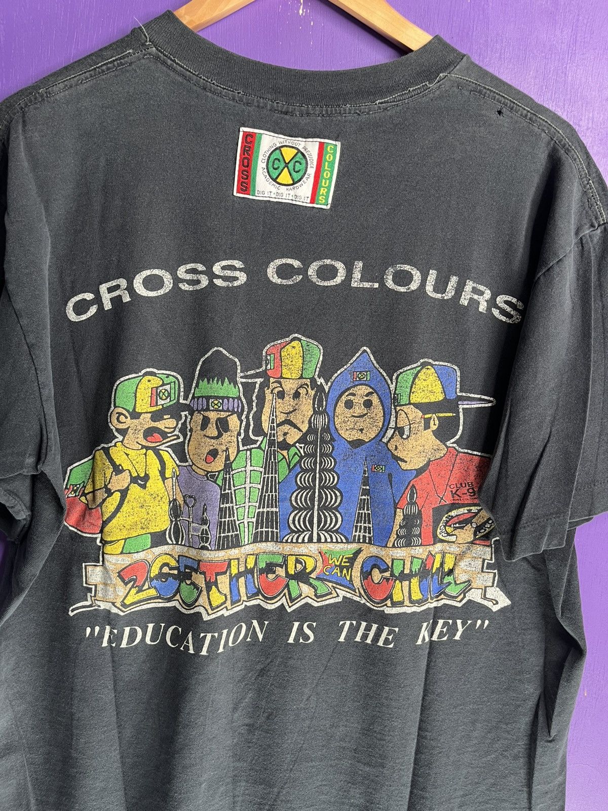 Cross Colours × Vintage Vintage 90s Cross Colours education is key t-shirt Size US XL / EU 56 / 4 - 3 Thumbnail