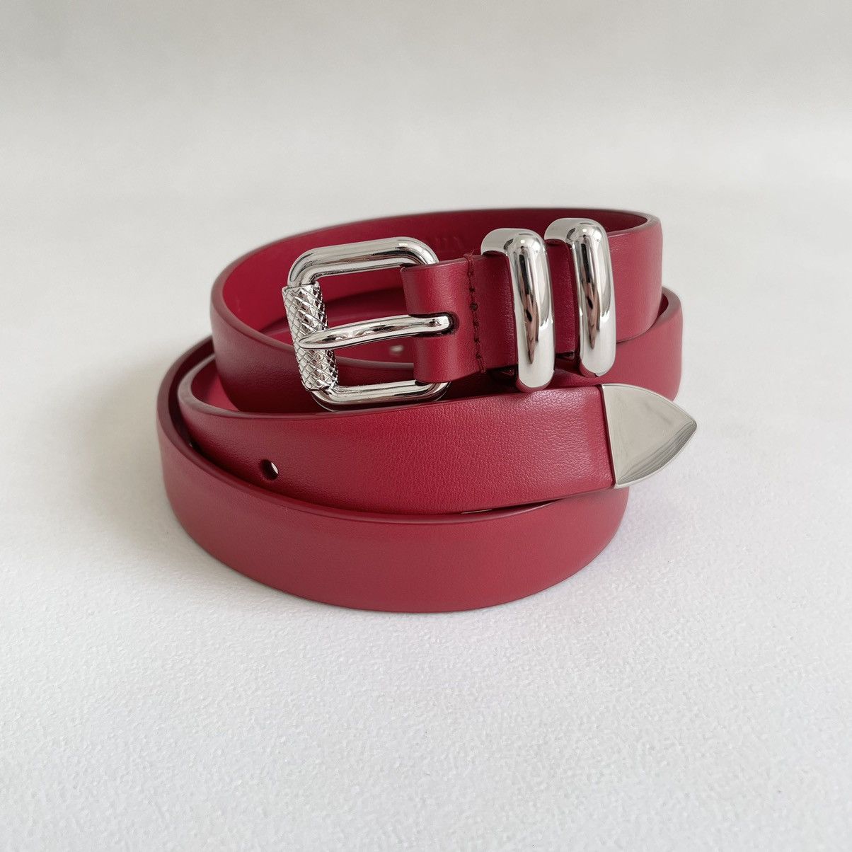 Prada Red Leather Metal Tipped Western Belt | Grailed